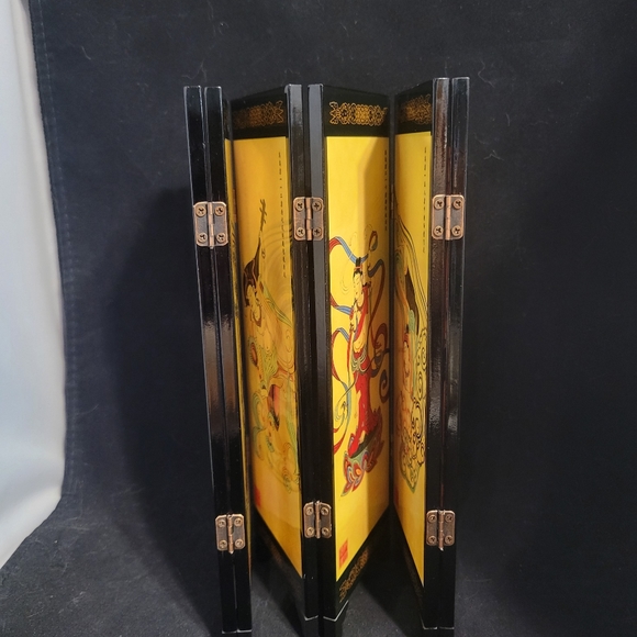 Vintage An Imitation of An Ancient Small Screen 6 Panel Lacquer Folding Screen - Picture 9 of 15